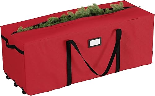 Miniatura 1 de Bolsa de almacenamiento prémium Elf Stor para árbol de Navidad, bolsa con ruedas, Tela, Rojo, Extra grande
