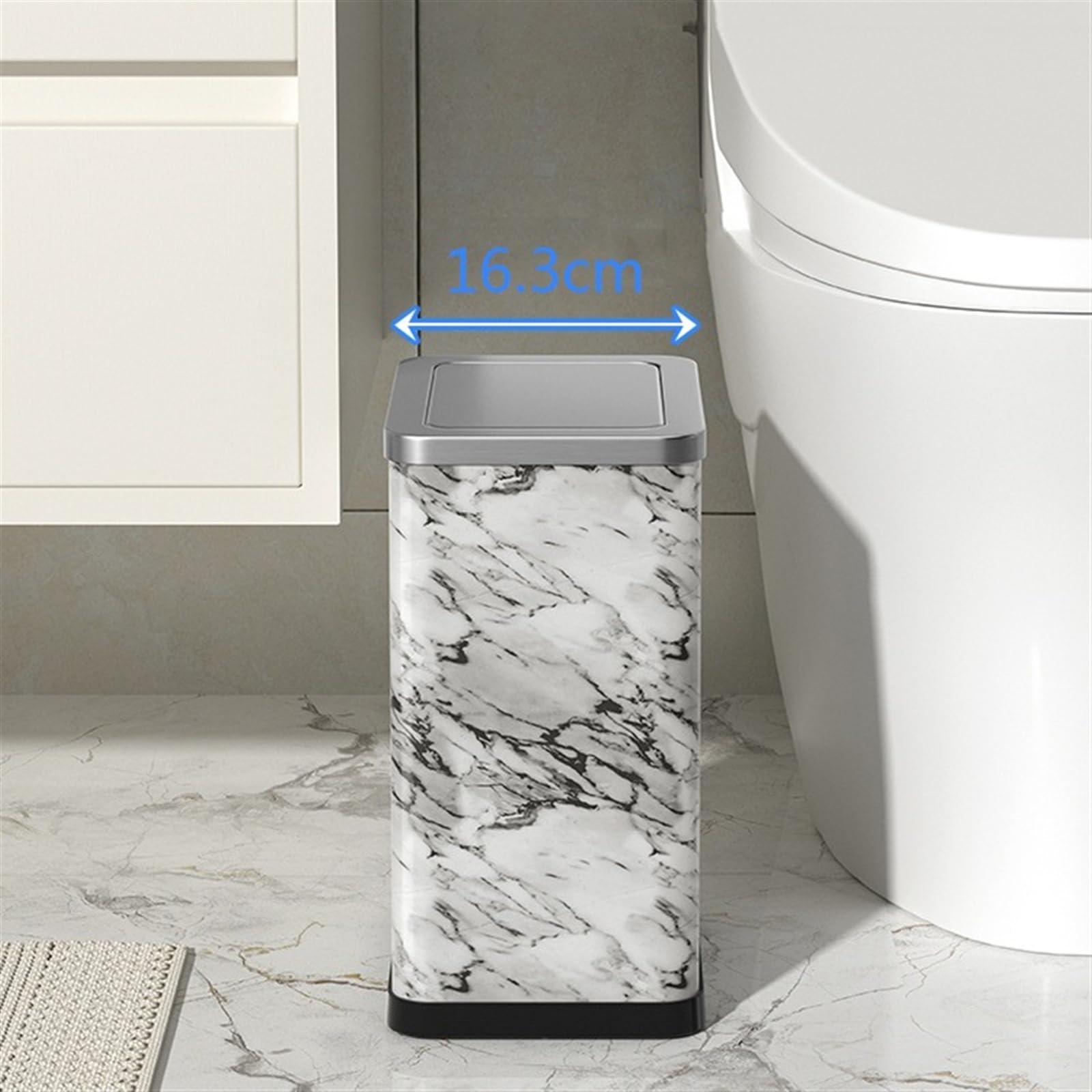 Mülleimer Luxuriöser Mülleimer aus Edelstahl mit Außenschicht aus PU-Leder, schmaler 10/15-Liter-Mülleimer mit 360°-Schwingdeckel for Badezimmer, Schlafzimmer, Büro Abfalleimer Papierkorb(Schwarz,15L)