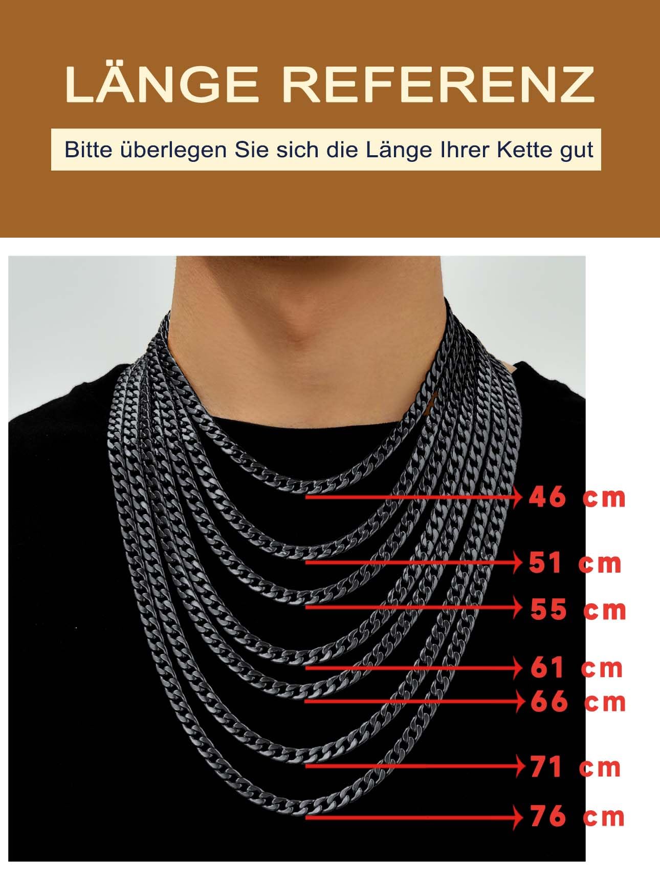Suplight Unisex Kette personalisiert Klassische Ankerkette Venezianierkette 46/51/55/61/66/71/76cm Edelstahl/18k vergoldet 4mm/6mm Gliederkette Halskette mit Karabinerverschluss