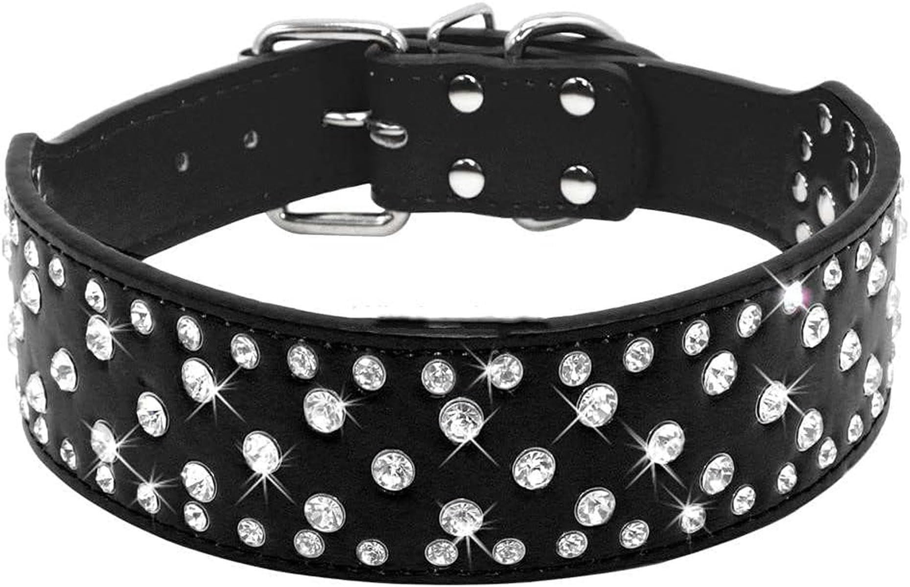 Hundehalsbänder aus Leder mit Strasssteinen für große Hunde, glitzernde, mit Kristalldiamanten besetzte Haustierhalsbänder für mittelgroße bis große Hunde, Rosa, Rosa, L-Schwarz-L