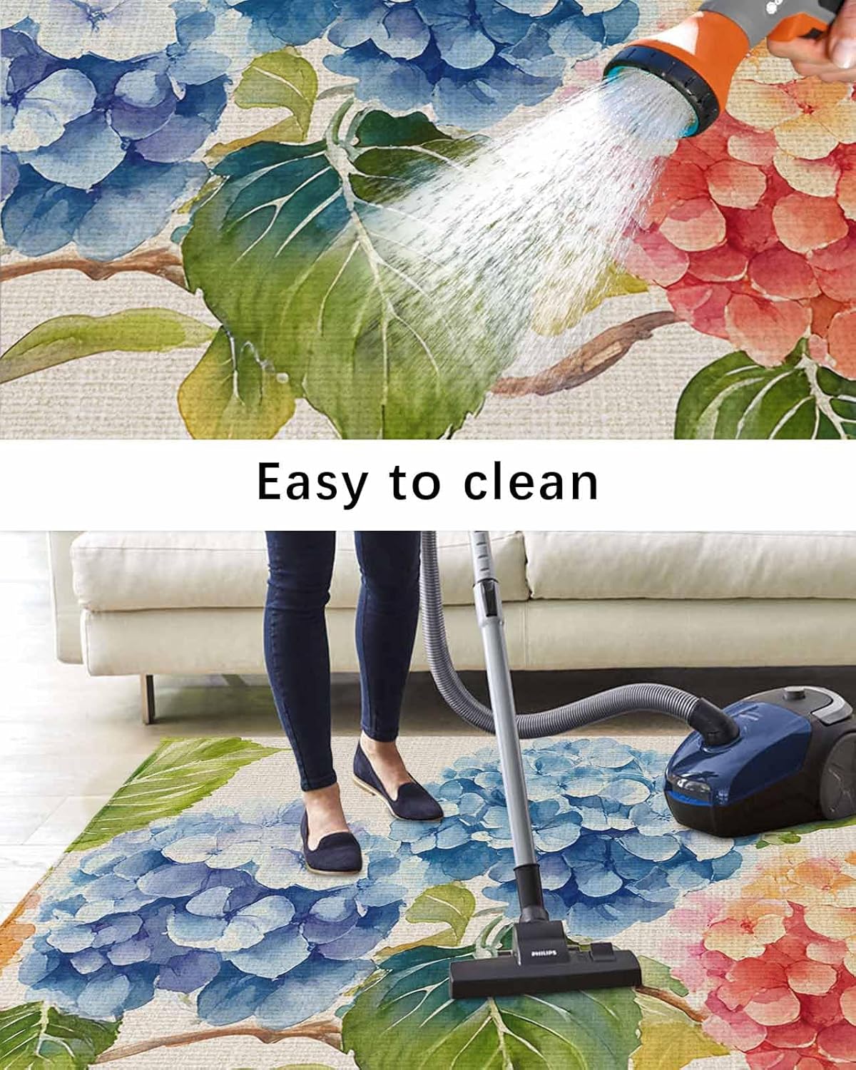 Outdoor Rug 4x6 ft Blue Pink Hydrangea Outdoor Large Area Rug Non Slip Rubber Linen Background Washable Front Door Mat RV Rug Camping Carpet Patio Outdoor Rugs for Backyard Balcony Deck Porch Indoor