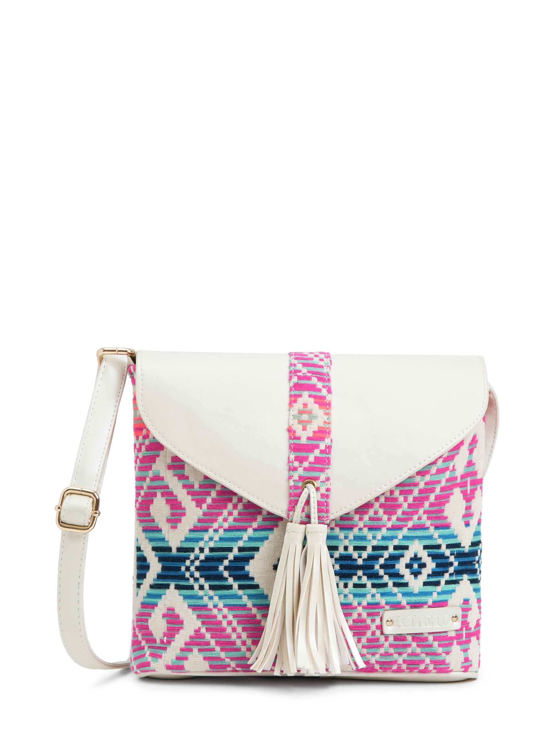KLEIO Jacquard Sling Bag for Women (White Pink) | Spacious Durable Waterproof Bag for Girls | Crossbody Summer Bag with Polyester Lining for College, Everyday Use and Travel (B07L5TMBNH) Amazon Price History, Amazon Price Tracker