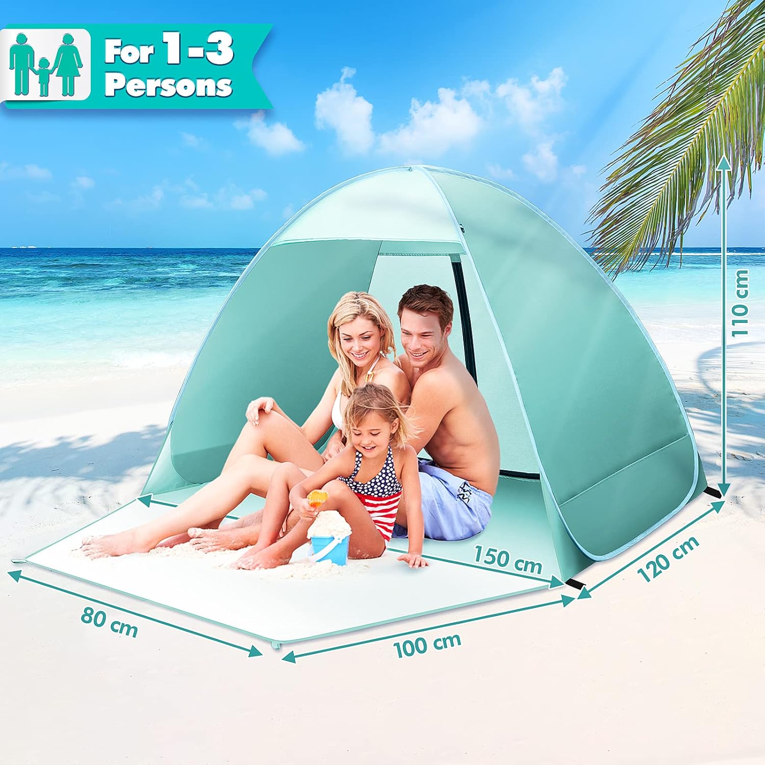 Pop Up Beach Tent, Beach Tent UV 50+ Protection Automatic Beach Tent Shelter Portable Sun Shade Tent with Front Extended Floor Zipper Back Door for Beach, Garden 3 71X8eTPh+vL. AC SL1500