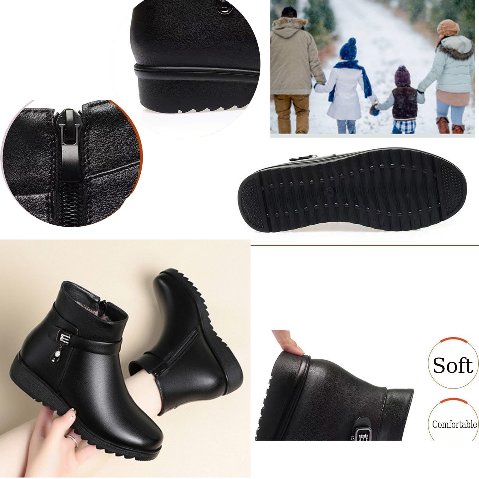 Orthopädische Damenstiefel aus echtem Leder, Wolle, einfarbig, Winter, Schnee, Plateau, Lederstiefel, wasserdicht, gefüttert, seitlicher Reißverschluss, flache Stiefeletten