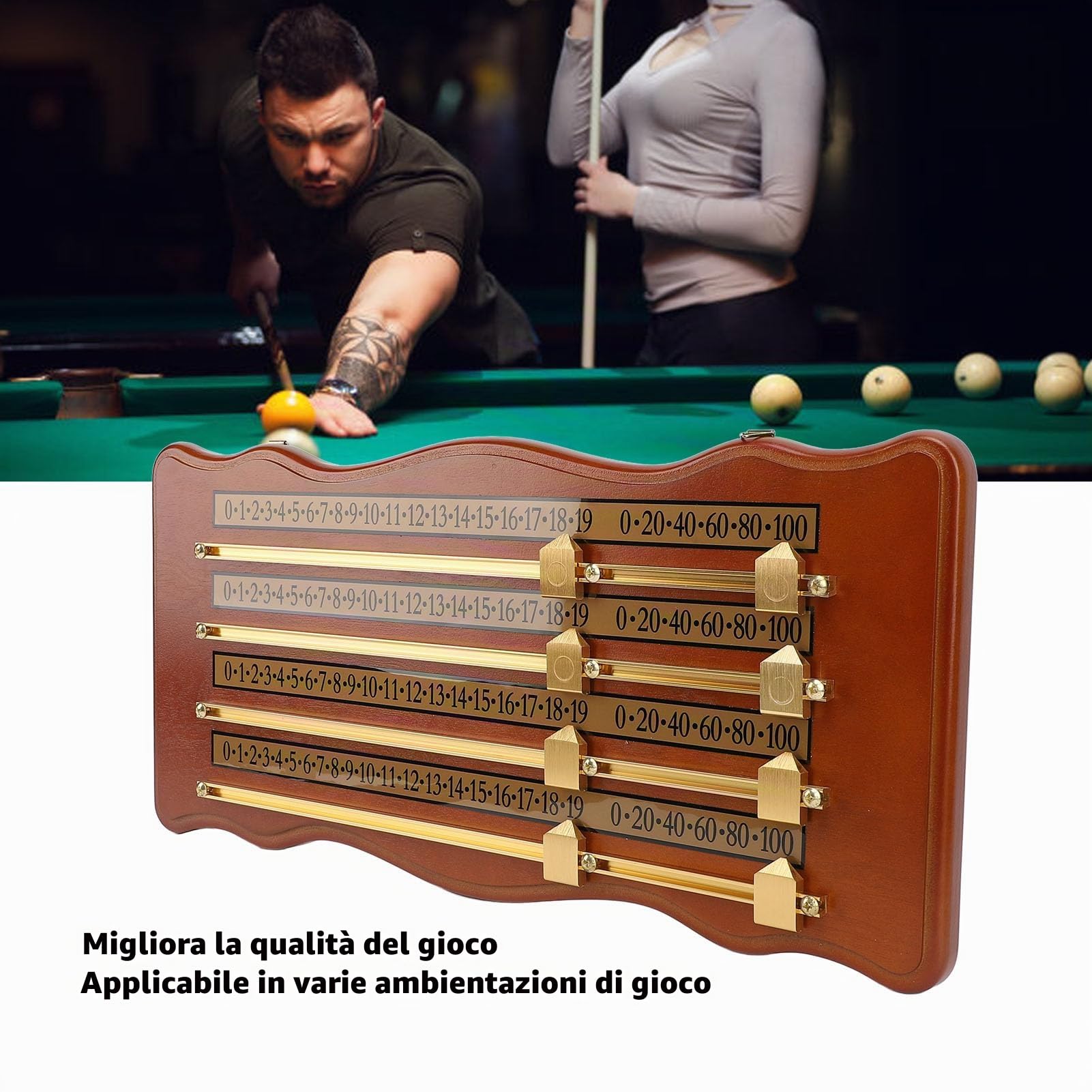 HERCHR Snooker Scoreboard, Tabellone Segnapunti a 4 Piste in Legno ad Alta Densità per Biliardo Accessori per Club per Giochi di Biliardo, 8 Ball/9 Ball Multi-Game Compatibility