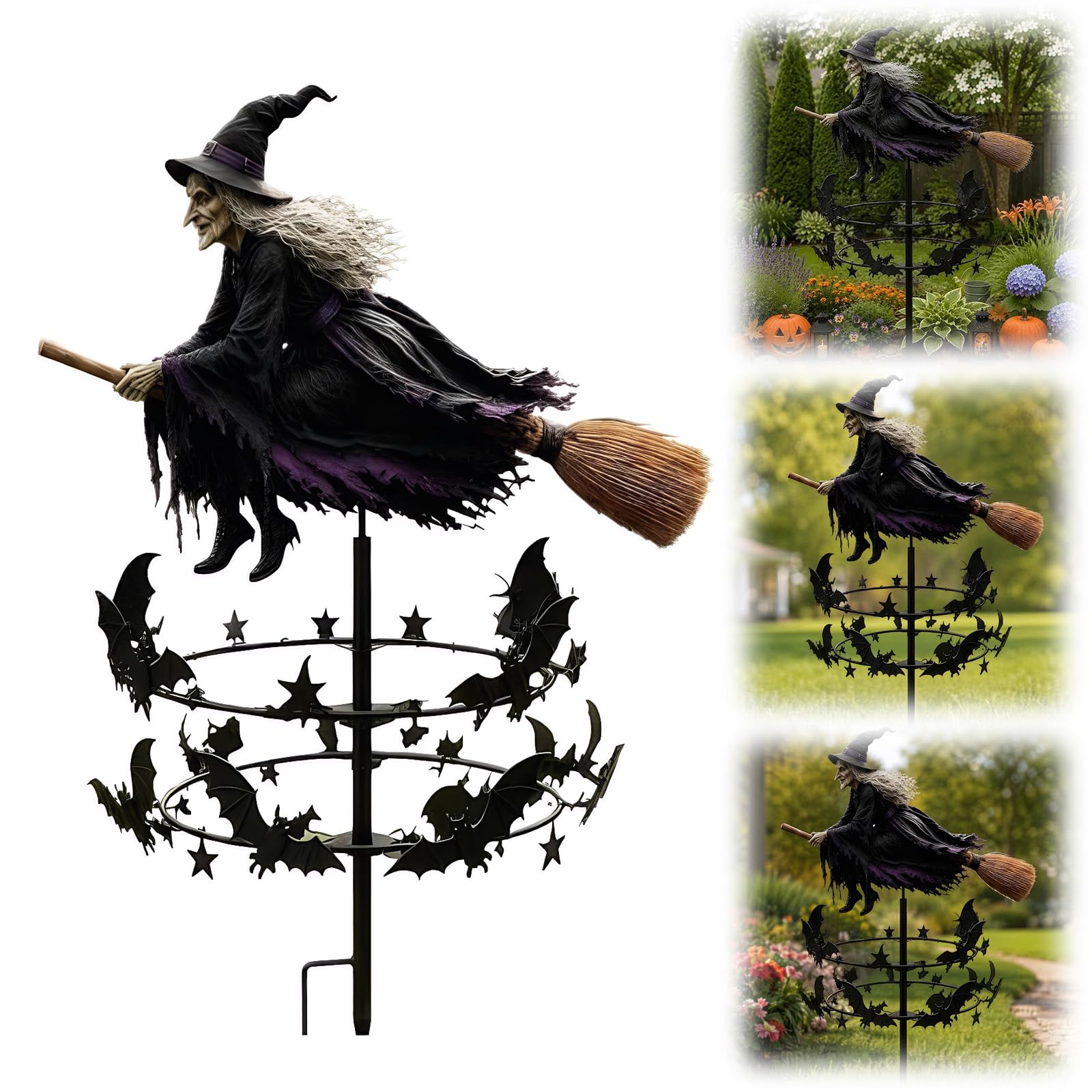 The Enchanted Witch Garden Winc Spinner, Metal Halloween Yard Art Outdoor Decor, Outdoor Garden Stake Decoration, Halloween Lawn Ornament for Garden Patio Pathway Fall Decoration-1PCS