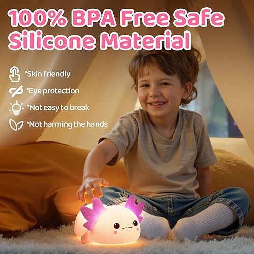 Miniatura 6 de Huggwaii Squishy Axolotl - Luz nocturna para niños, 4 sonidos relajantes de ruido blanco, lámpara de axolote de silicona regulable para niños, luz