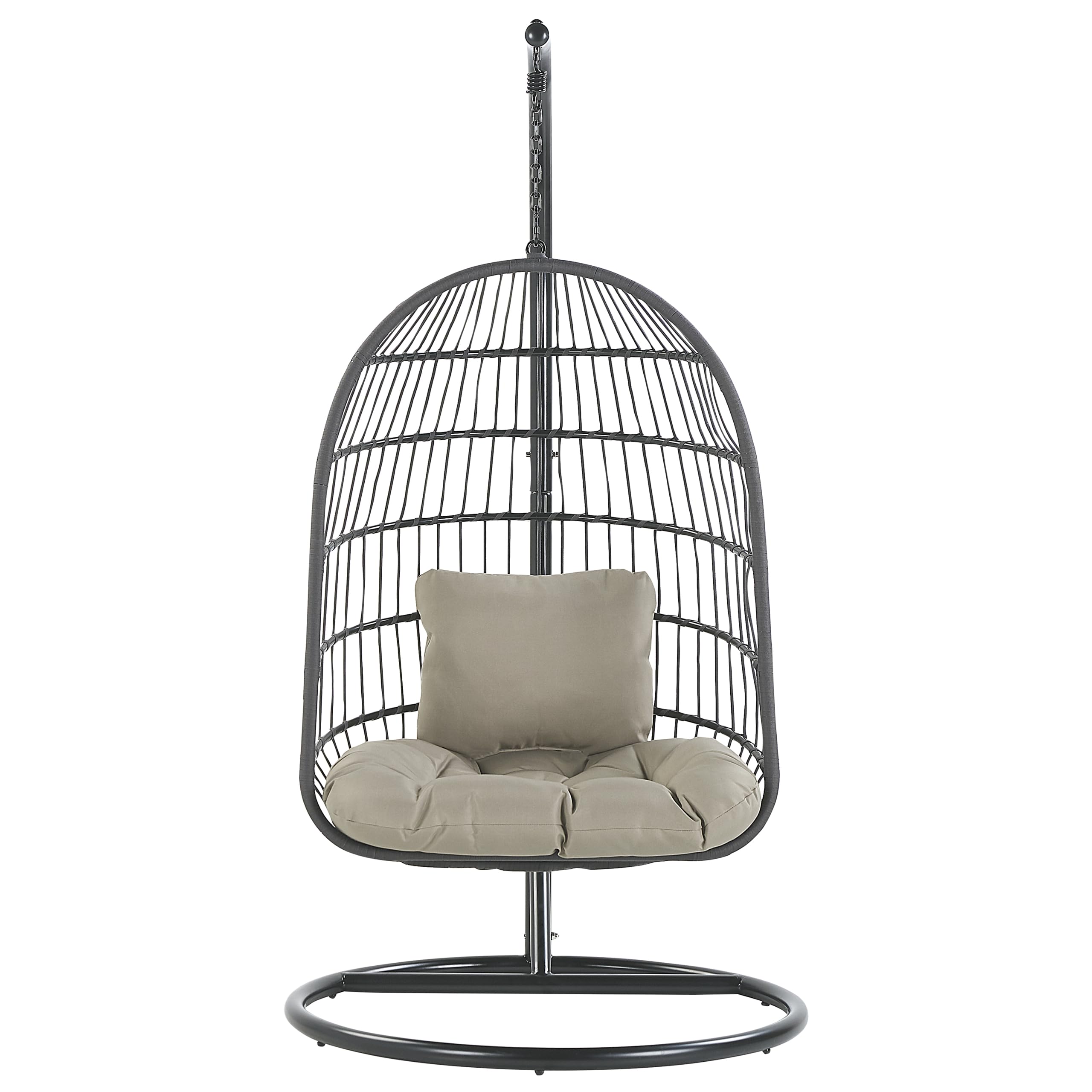 Fauteuil Suspendu Gris avec Coussin et Support Noir 102 cm en Métal et Rotin Très Confortable pour Extérieur Style Boho Beliani