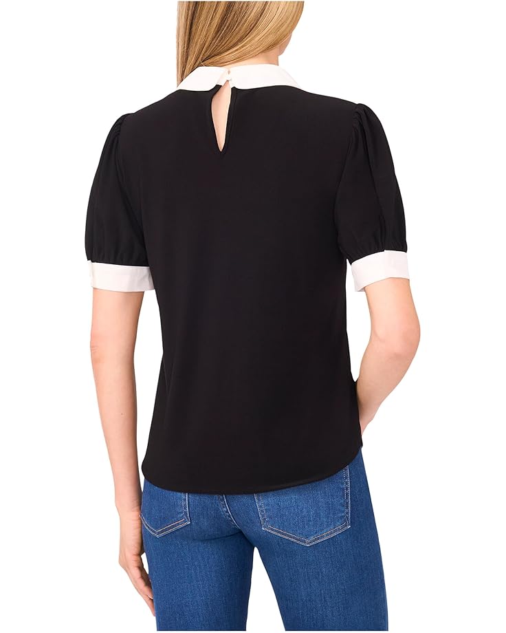 CeCe Puff Short Sleeve Contrast Collar & Bow Top - #2 of 3