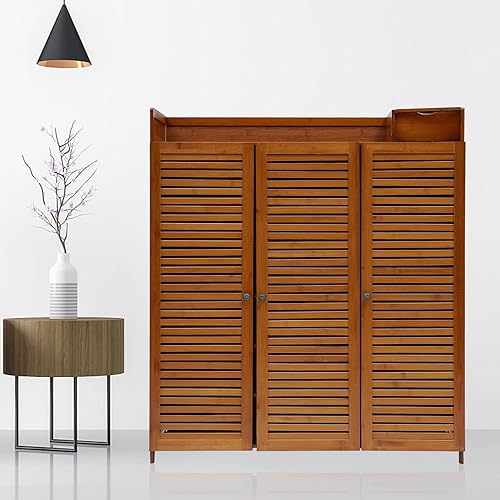 Miniatura 9 de DYRABREST Zapateros de bambú de pie, armario de almacenamiento de zapatos de 8 niveles con puertas para armario, organizador de zapatos, estante de