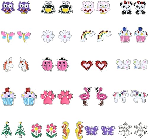 Juego de 20 pares de aretes hipoalergénicos para niñas, regalos de joyería para niñas y mujeres