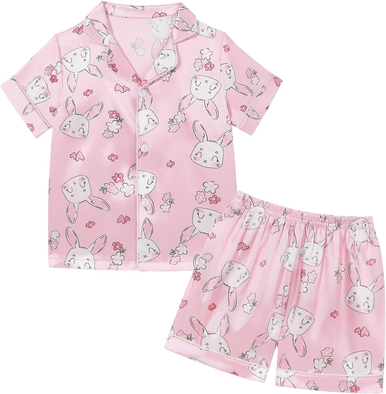 Weixinbuy Toddler Silk Pajamas Short Sleeve Button-Up Summer Pjs for Girls Boys Satin Pajama Sleepwear Set 2-7 Years