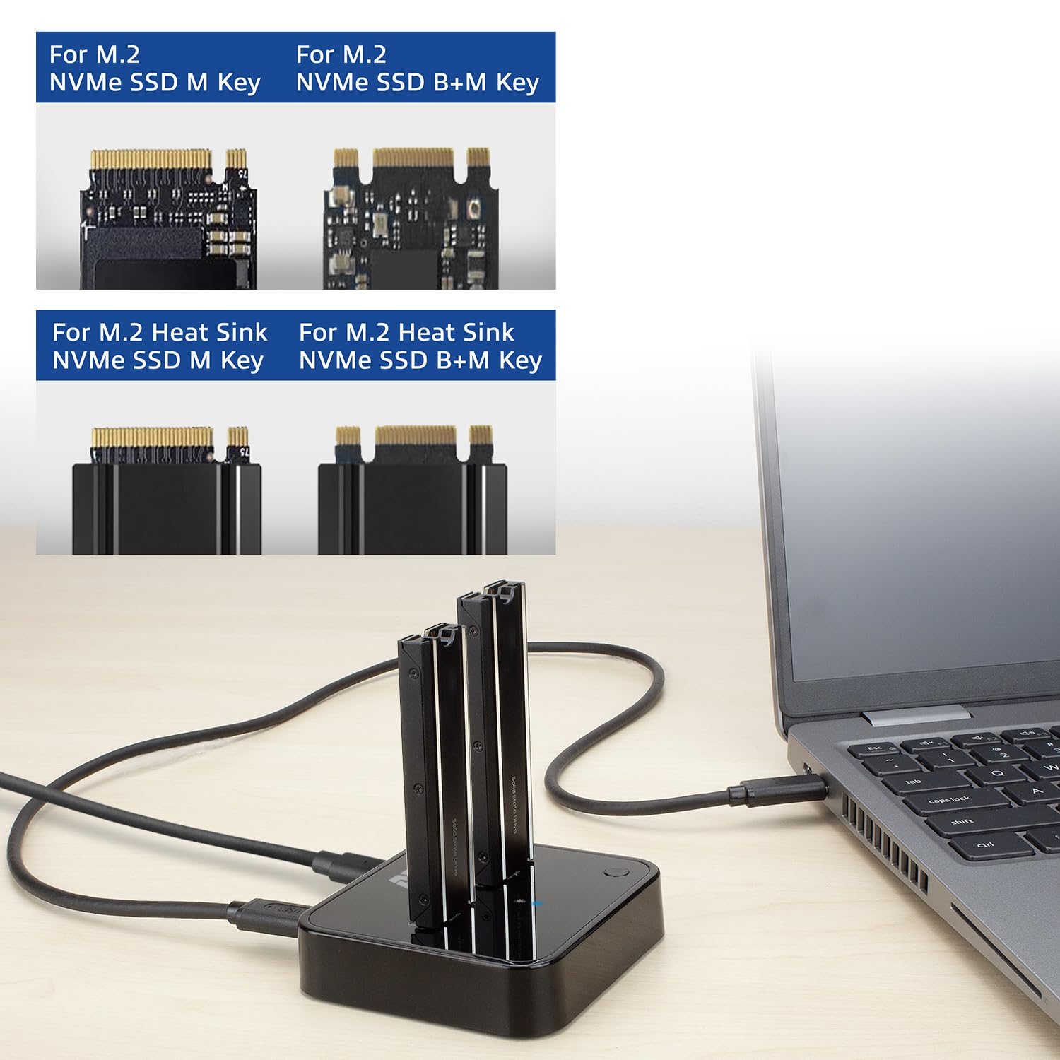 ACT M.2 NVMe/PCIe Dual SSD stacja dokująca, klonowanie offline i tworzenie kopii zapasowych danych, kabel USB-C 3.2 Gen2 10 Gbps, do M-Key i B+M-Key, Heatsink, bez montażu – AC1502