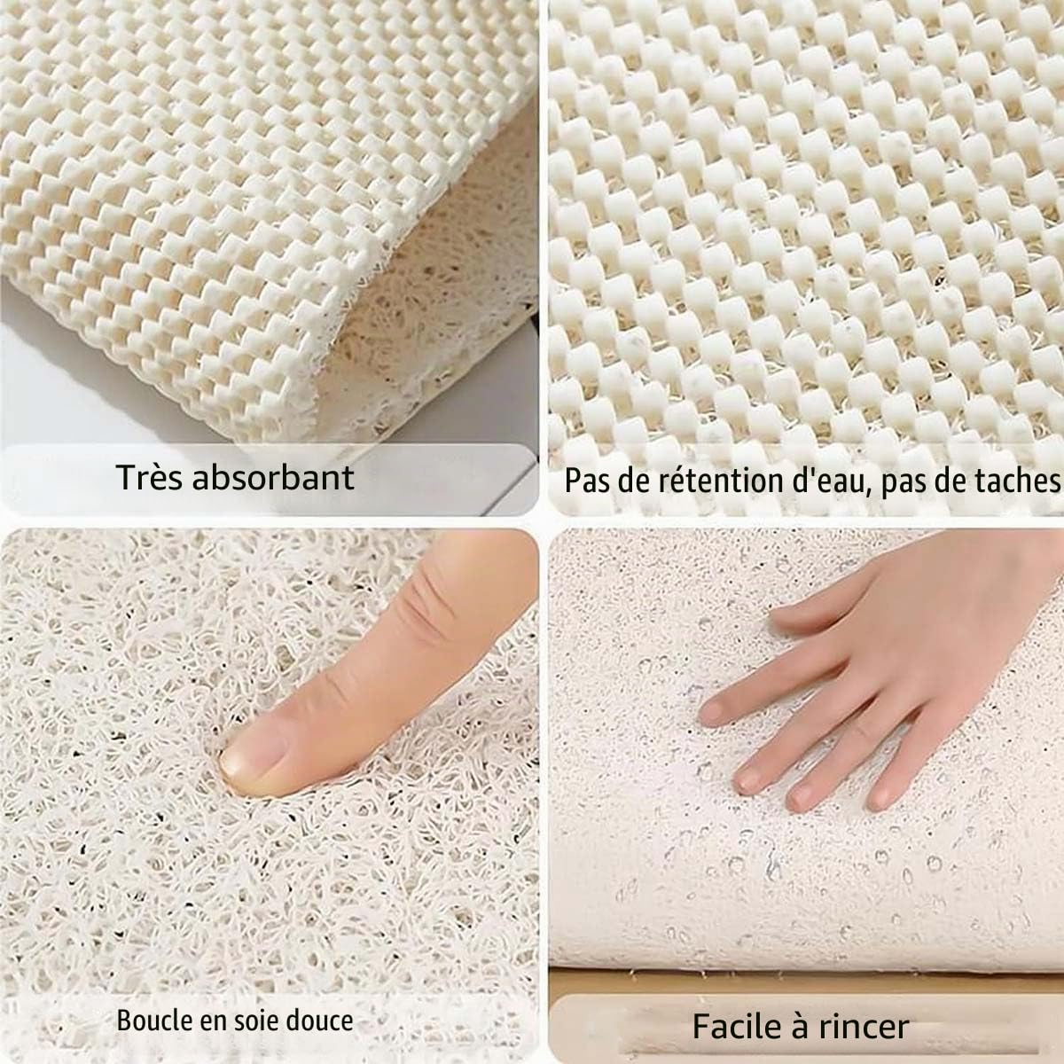 Tapis de douche 80 x 120 cm, grand tapis de bain en luffa en PVC anti-moisissure pour salle de bain et baignoire, antidérapant en luffa, séchage rapide