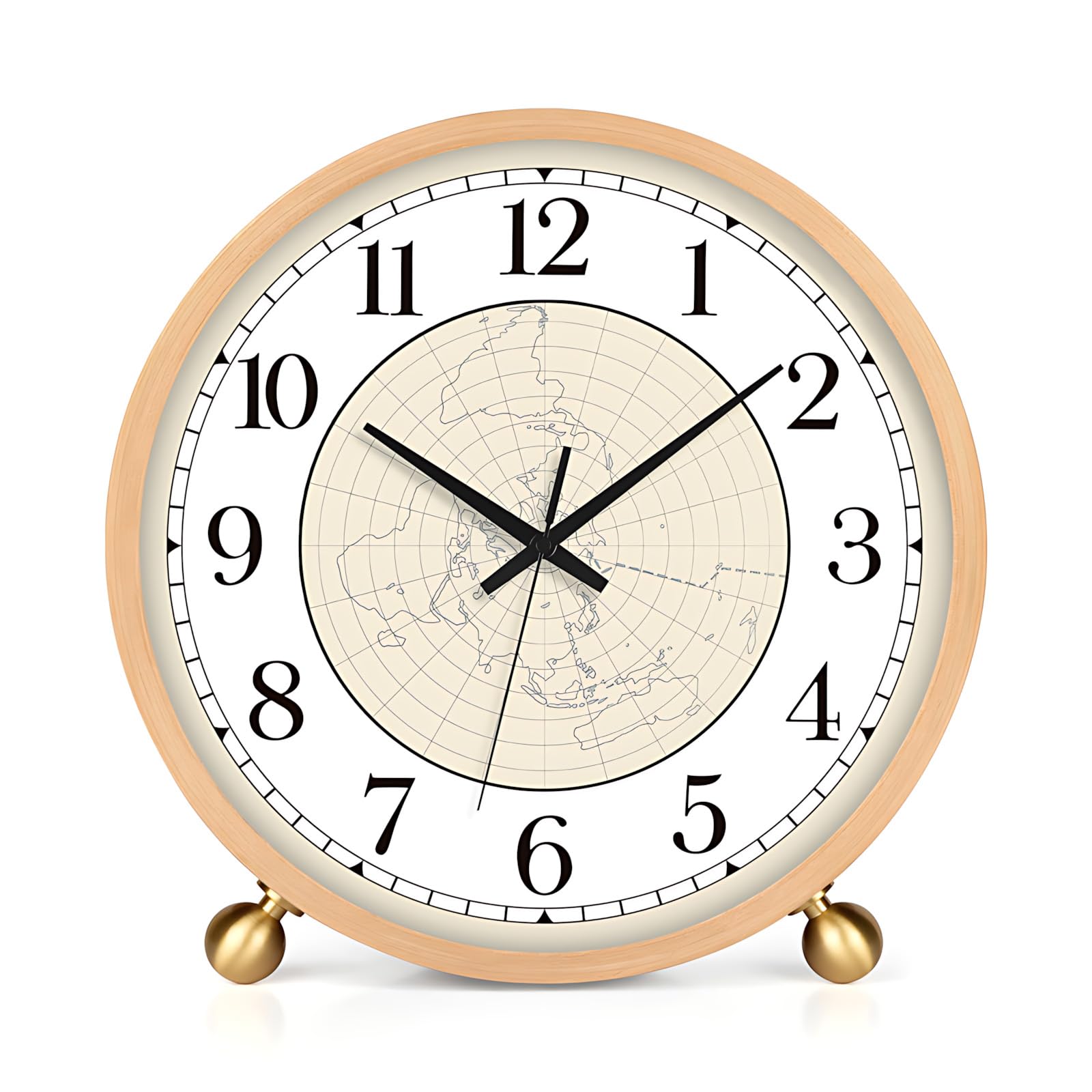 Maxspace Tischuhr, 20,3 cm, leise, nicht tickende Holzuhr, Schreibtischuhr, batteriebetriebene Dekoration, runde Uhr für Wohnzimmer, Büro, Schlafzimmer, Dekor (Log, Karte)