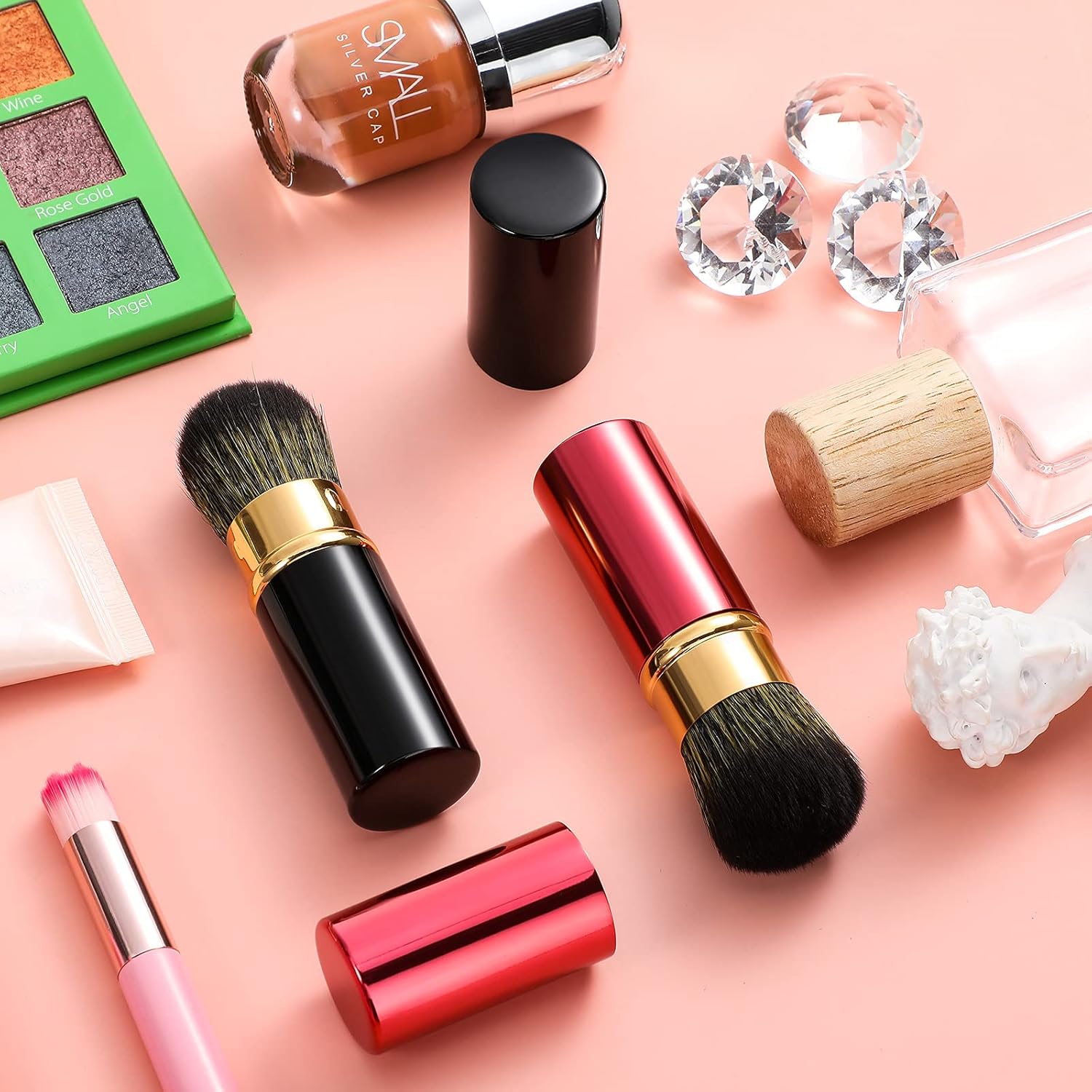 2 Pieces Retractable Kabuki Makeup Brushes Blush Powder Brush Small Travel Makeup Brushes with Cover Makeup Tool for Loose Powder Contouring Cream or Liquid Cosmetics : Beauty & Personal Care