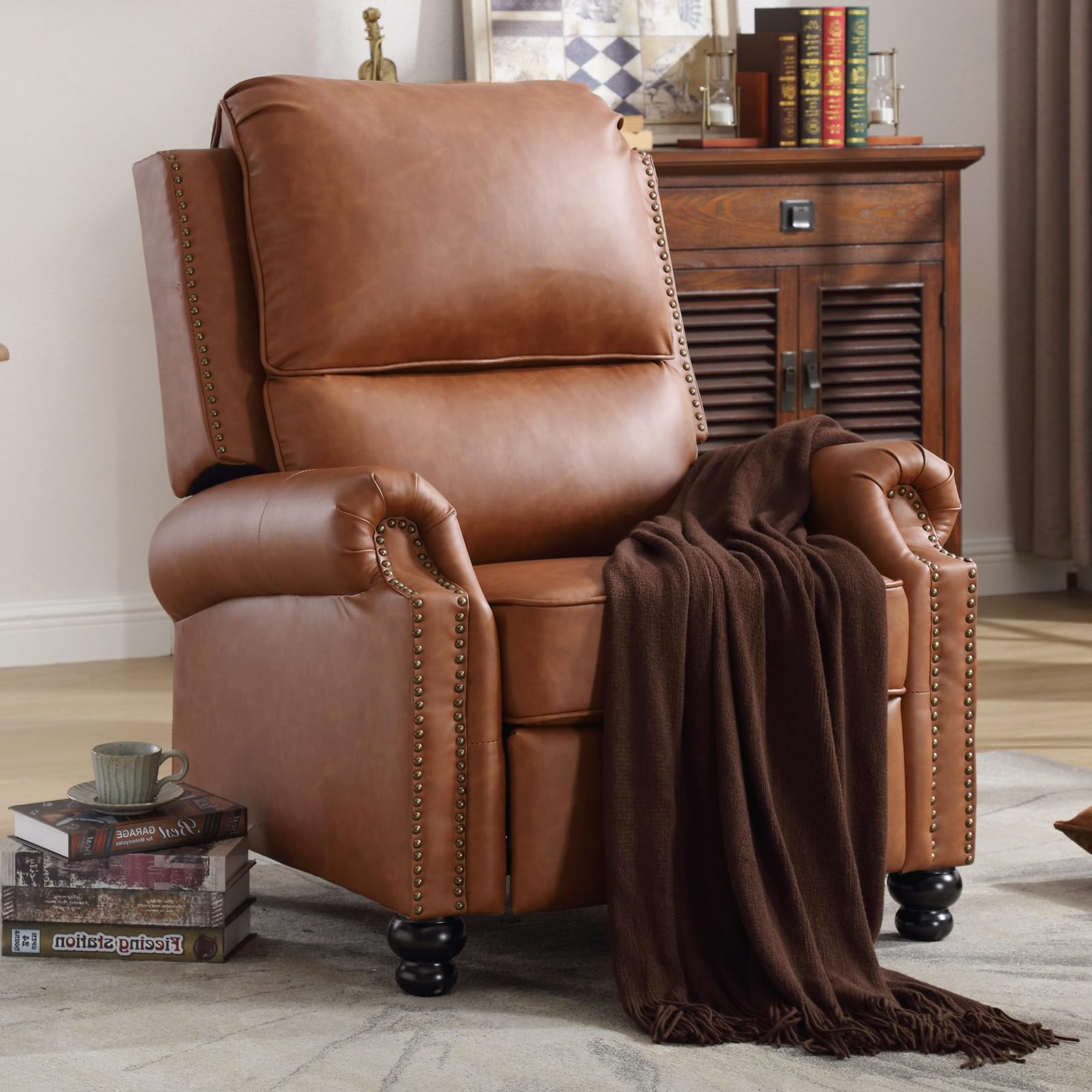 Phoenix HomeLeather Recliner Chairs for Adults, Push Back Reclining Sofa with Adjustable Backrest & Footrest, Modern Arm Chair for Living Room, Orange