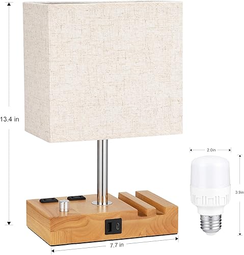Miniatura 9 de Kakanuo Lámpara de mesita de noche para dormitorio con puertos USB C pequeña lámpara de mesita de noche USB regulable con 2 puertos de carga USB y