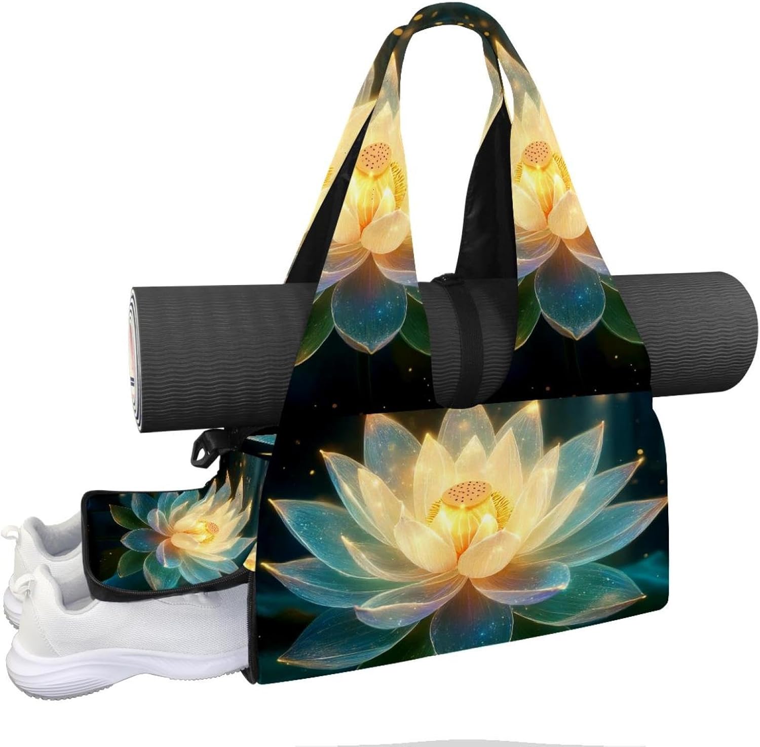 Yoga Mat Bag, Gym Workout Bag with Shoe Compartment, Farm Daisy Floral Pilates Bag for Women, Quick Access Storage Yoga Tote Bag for Sports Travel Office