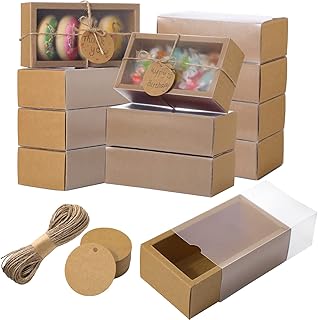 50 Sets Rectangle Kraft Paper Drawer Boxes with Window Homemade Soap Boxes Kraft Box with Blank Tags and Jute String for Jewelry Candy Gift Wrapping Party Favor (Kraft Color,6.3 x 3.5 x 2 Inch)