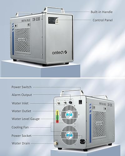 Miniatura 7 de OMTech Enfriador de agua industrial 6L CW-5200 para grabador láser y cortador, enfriador de agua para grabado láser de CO2 y máquina de corte, 0.9hp