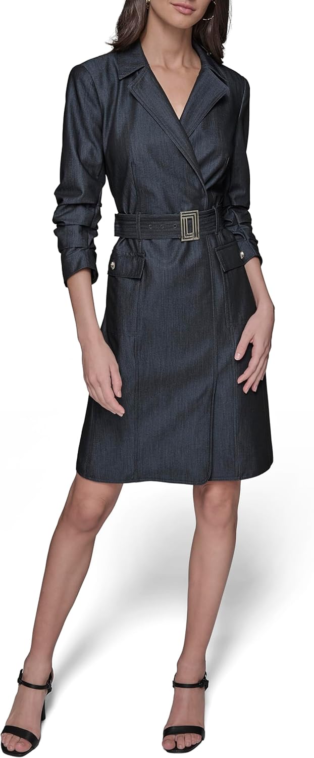 Karl Lagerfeld Womens Collared Belted Long Sleeve Midi Dress - Image 2