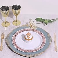 Vista 13 de Efavormart 6 Pack de 13 Pulgadas Platos de Carga Redondos Claros con Borde Tallado en Hojas Barrocas de Plata para Decoración de Mesa, Evento