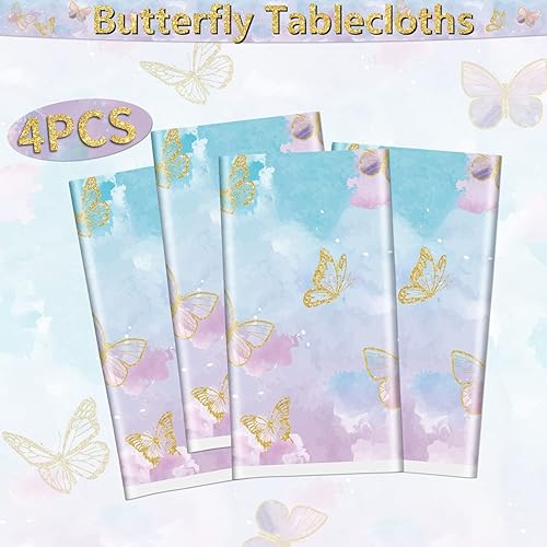 Miniatura 8 de 4 manteles de fiesta de mariposas, mantel de decoración de cumpleaños de mariposa, manteles rectangulares coloridos con diseño de mariposa para