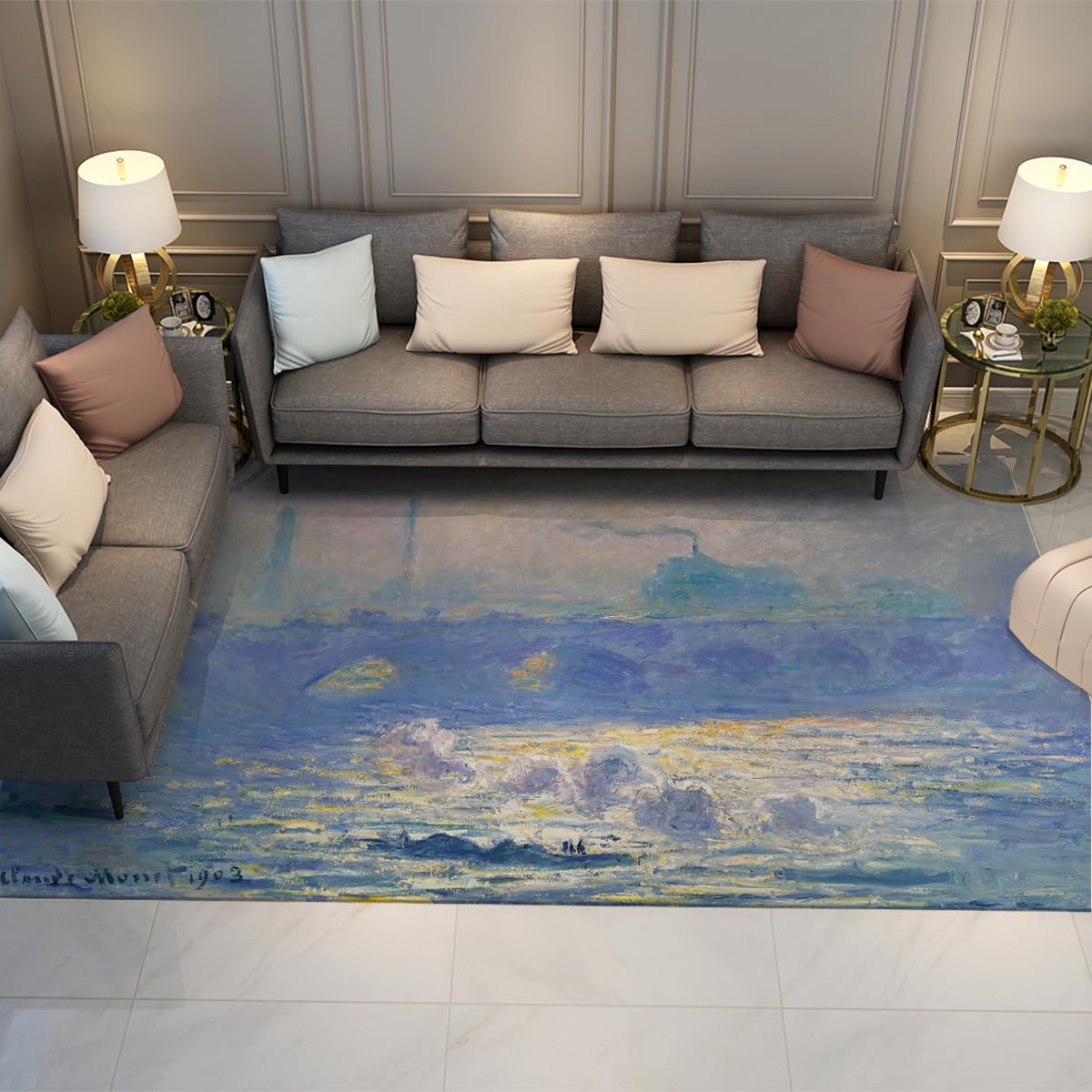 Grand tapis Monet Waterloo Bridge pour chambre enfant et salon