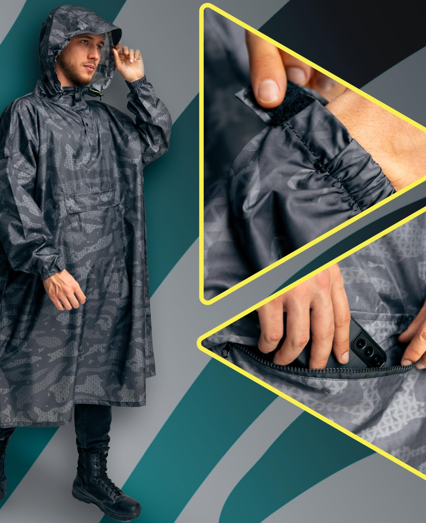 Jubi® Poncho de pluie homme, imperméable, polyester recyclé