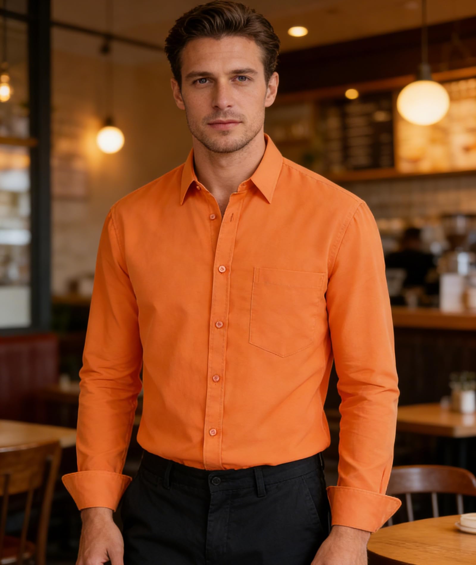 Camisas de vestir para hombre, de manga larga, casual, con botones, con bolsillo — view 13