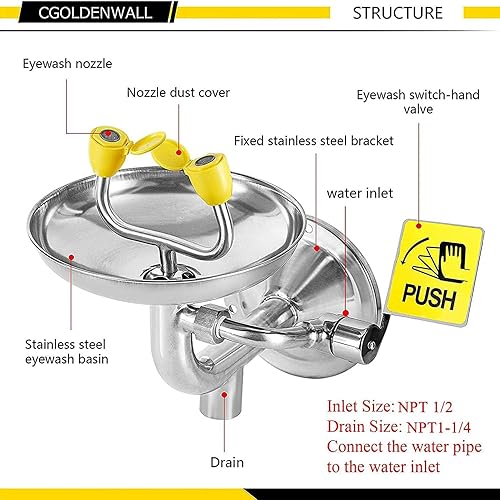 Miniatura 2 de Estación de lavado de ojos de emergencia, estación de lavado de ojos montado en la pared, kit de lavado de ojos de seguridad con boquillas de