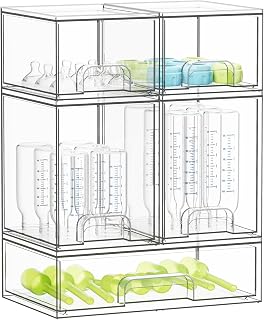 SpaceAid Baby Bottle Organizer - Stackable Acrylic Storage Drawers, 5 Pack (2S2M1L), Clear Countertop Organizer for Bottles, Vanity, Pantry 15.4"H