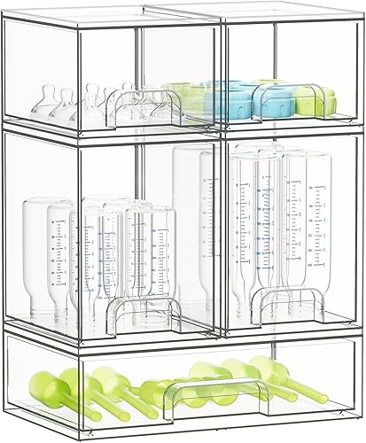SpaceAid Organizador de almacenamiento de botellas para bebé, contenedor organizador de estación de botellas de acrílico, cajones transparentes