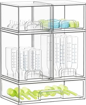 SpaceAid Bottle Storage Organizer Baby - Acrylic Bottles Station Organizer Container, Stackable Clear Drawers for Countertop, Vanity, Bathroom, Cabinet, Pantry Organization, 5 Pack, 2S2M1L, 15.4" H