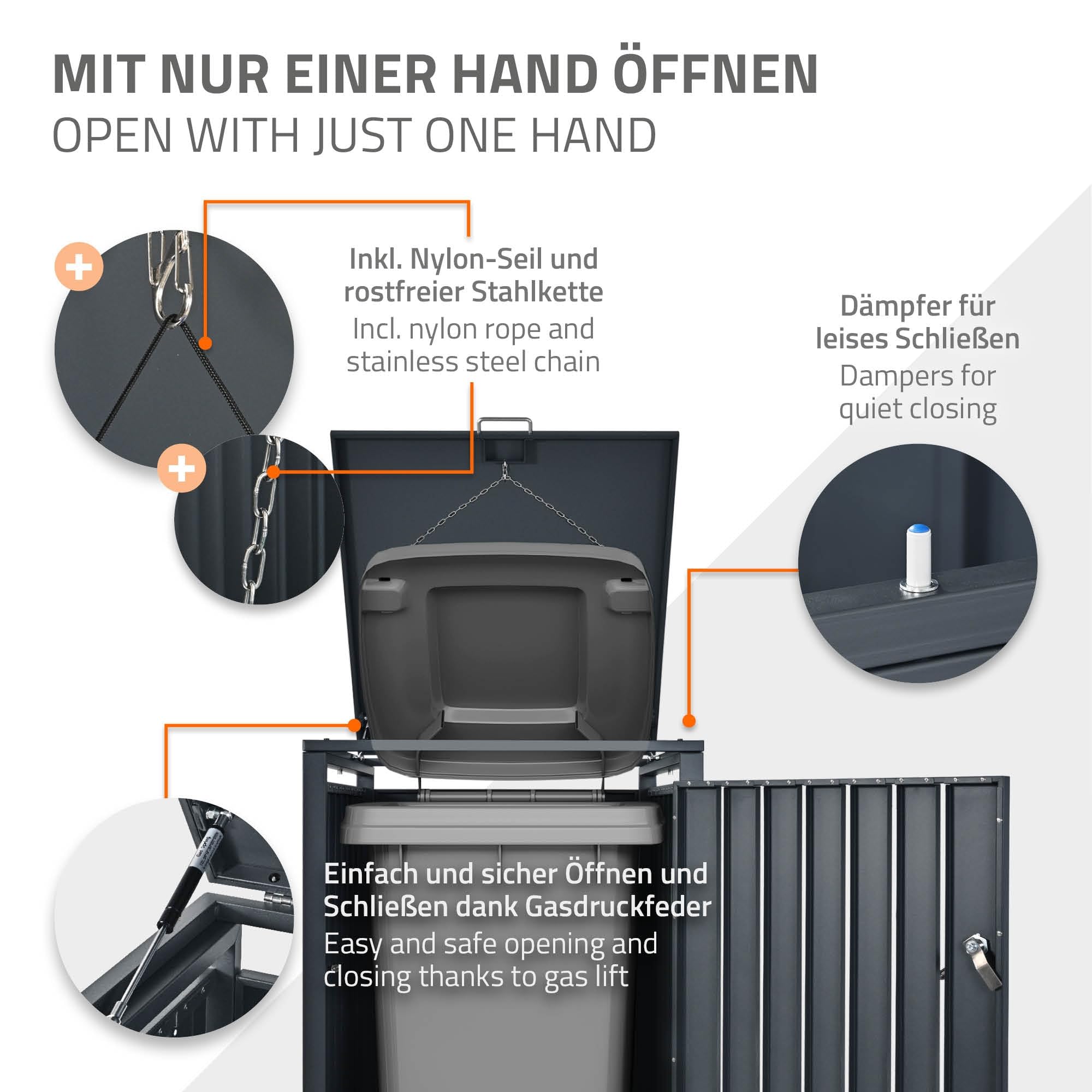 ML-Design Box pour 1 Poubelle, 240L, 68x80x116,3 cm, en Acier, Anthracite/Aspect Chêne, Résistant aux Intempéries, Habillage de Poubelle avec Couvercle Rabattable/Porte, Conteneur Abri Hangar