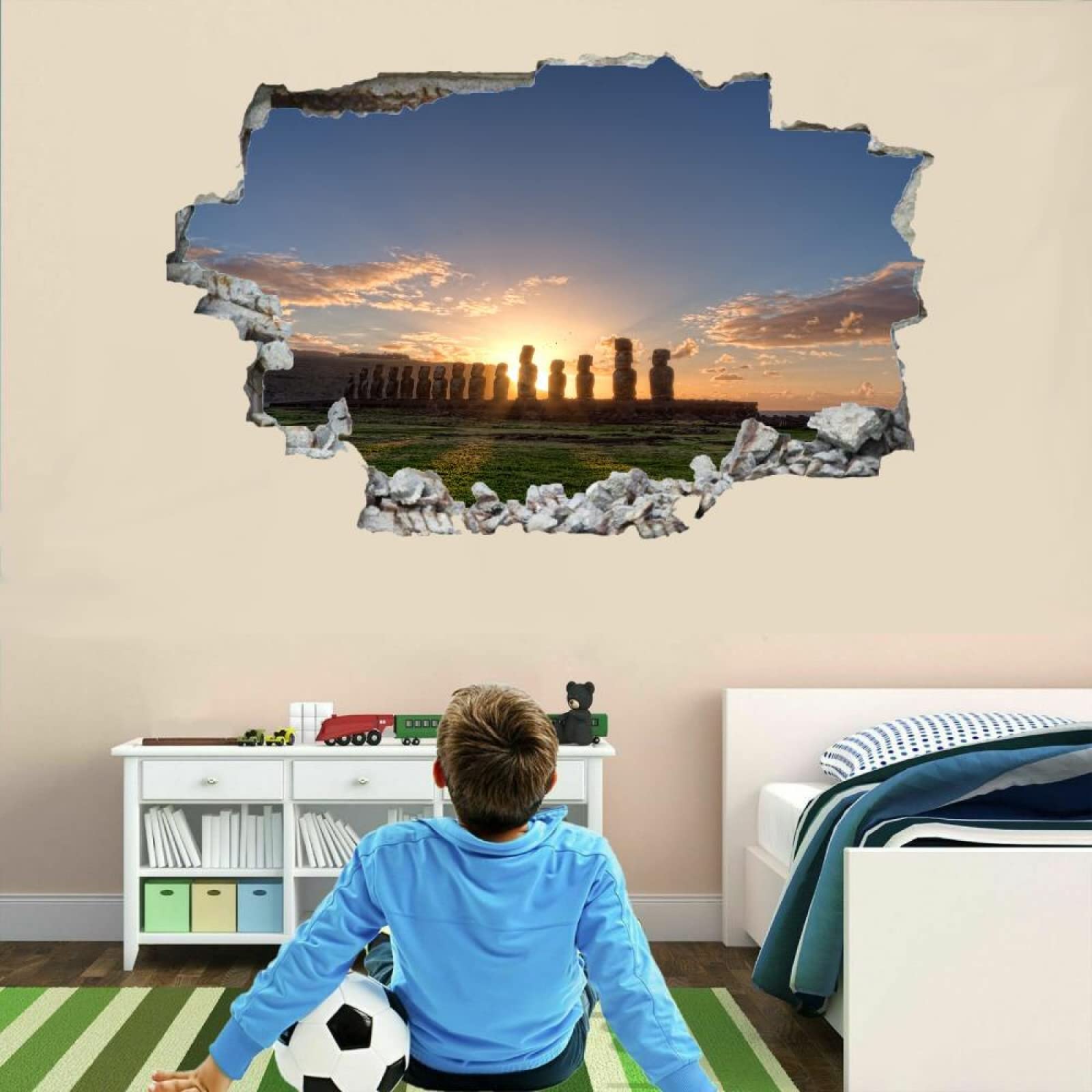 Tatuajes De Pared Wall Tattoo 3D Smashed Arquitectura Adhesivo De Pared Extraíble Calcomanías Murales Para Habitaciones Atardecer Niñas Niños Dormitorio Mural Decoración Para El Hogar 80x120cm