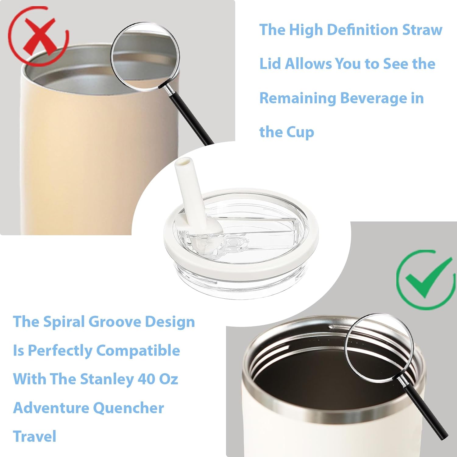 2 Pcs 40 oz Tumbler Flip Straw Lid Replacement - Spill Proof Splash Resistant Lids for Stanley Cup, Reusable Tumbler Cover (White+Pink) - Image 5