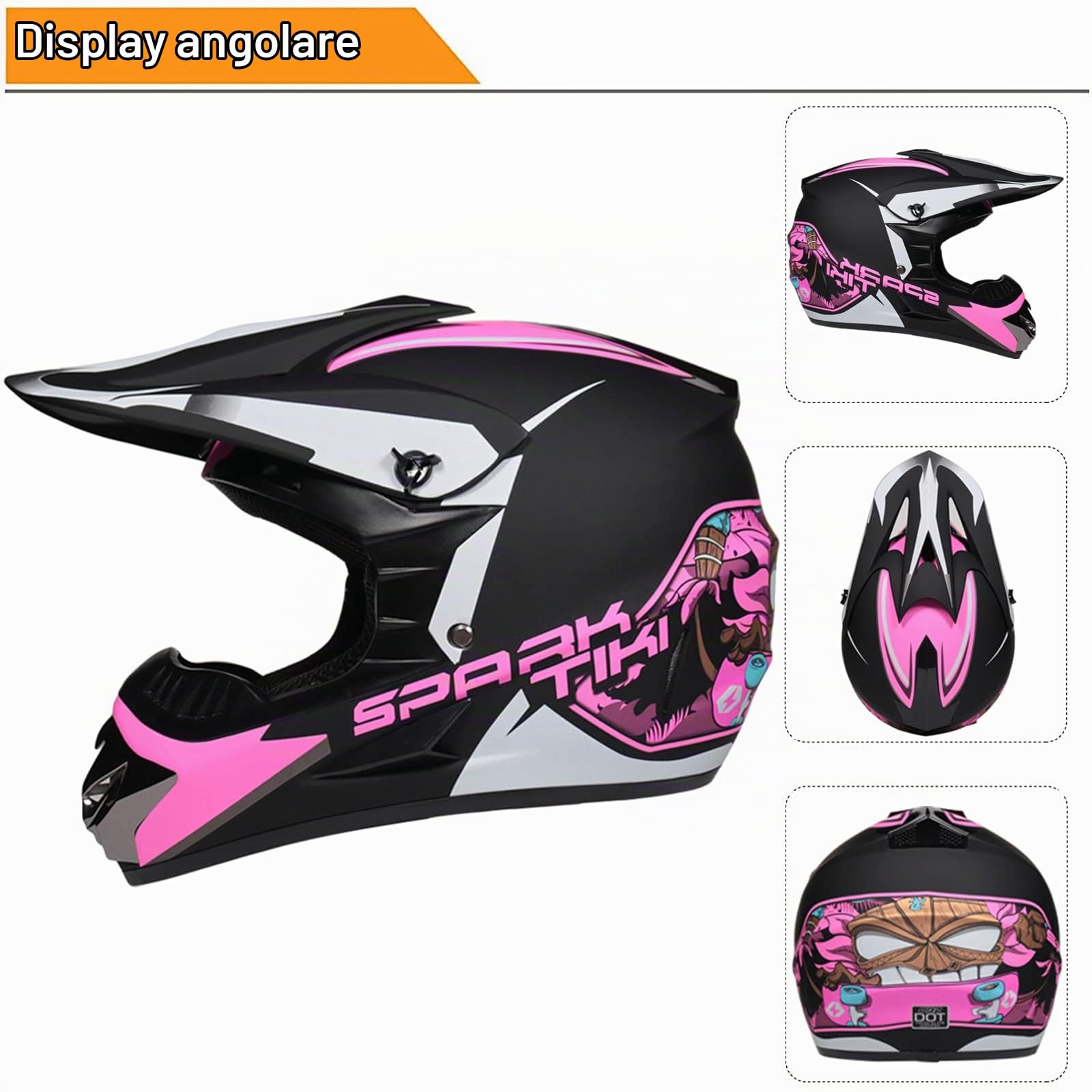 Casco Motocross Bambino Set, Casco da Cross, Casco Integrale da MTB Adulti E Bambini, Caschi Bicicletta Downhill MX Enduro con Occhiali Guanti Mask Rete Del Casco (S-XL, 52-59CM)