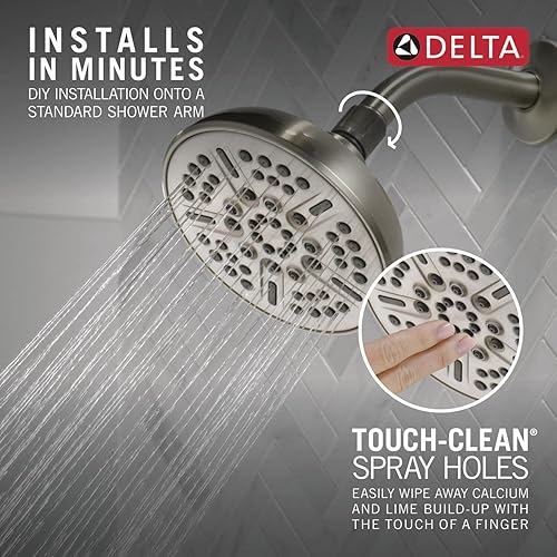 Miniatura 4 de Delta Faucet Cabezal de ducha de níquel cepillado de 8 pulverizaciones cabezal de ducha Delta de níquel cepillado cabezales de ducha caudal de 175