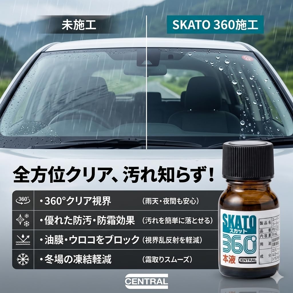 Amazon.co.jp: SKATO360 スカット360 ウィンドウ撥水コーティング剤