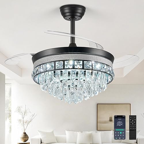 Ventilador de techo de 42 pulgadas con luz, ventilador de araña para dormitorio, sala de estar, LED regulable, ventilador de techo retráctil de