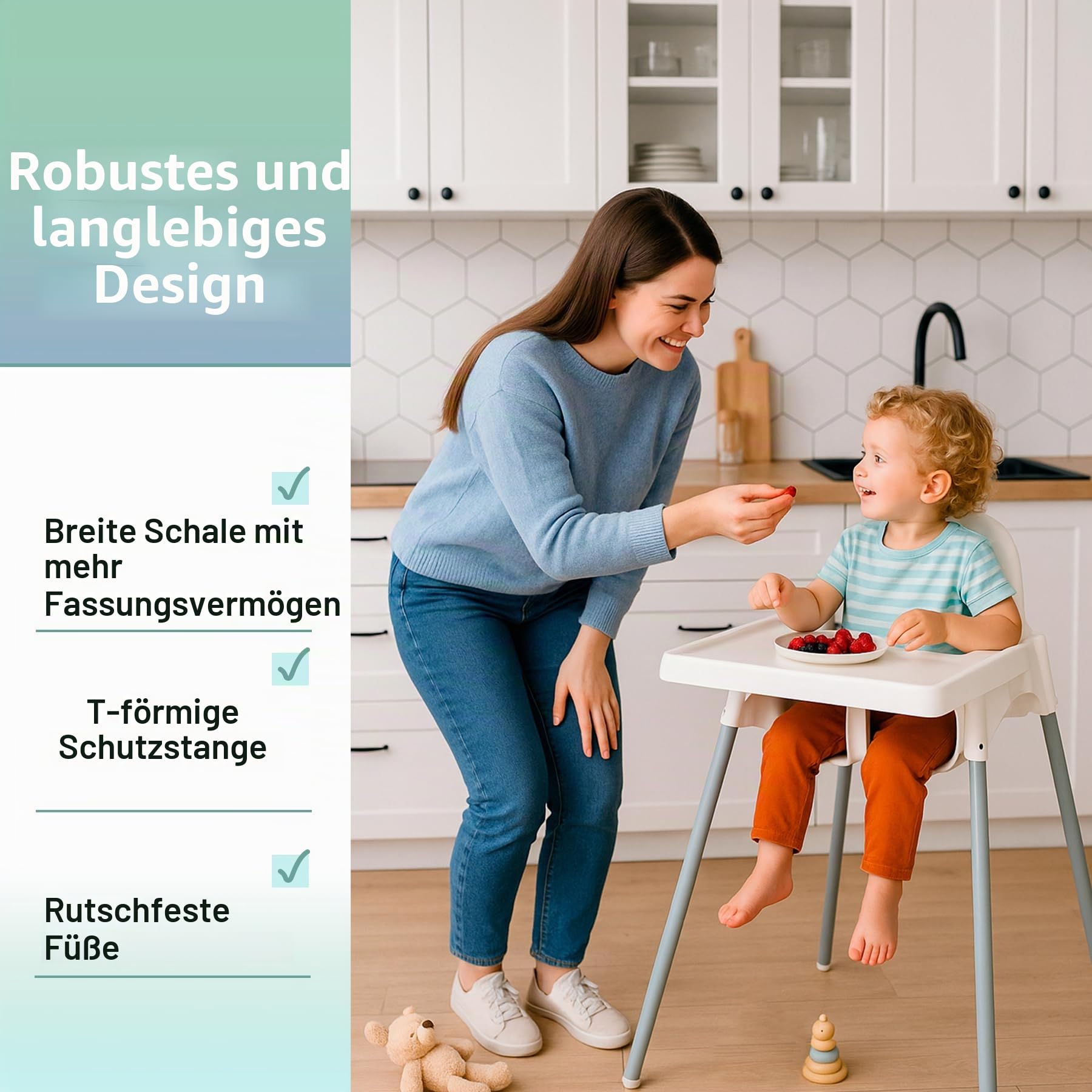 Premium Hochstuhl für Babys mit Abnehmbarem Tablett – Stapelbarer, Zerlegbarer Kinderhochstuhl · Stahlbeine · Sicherheitsgurt · Für Haushalt und Gastronomie · Kompatibel mit Ikea Antilop