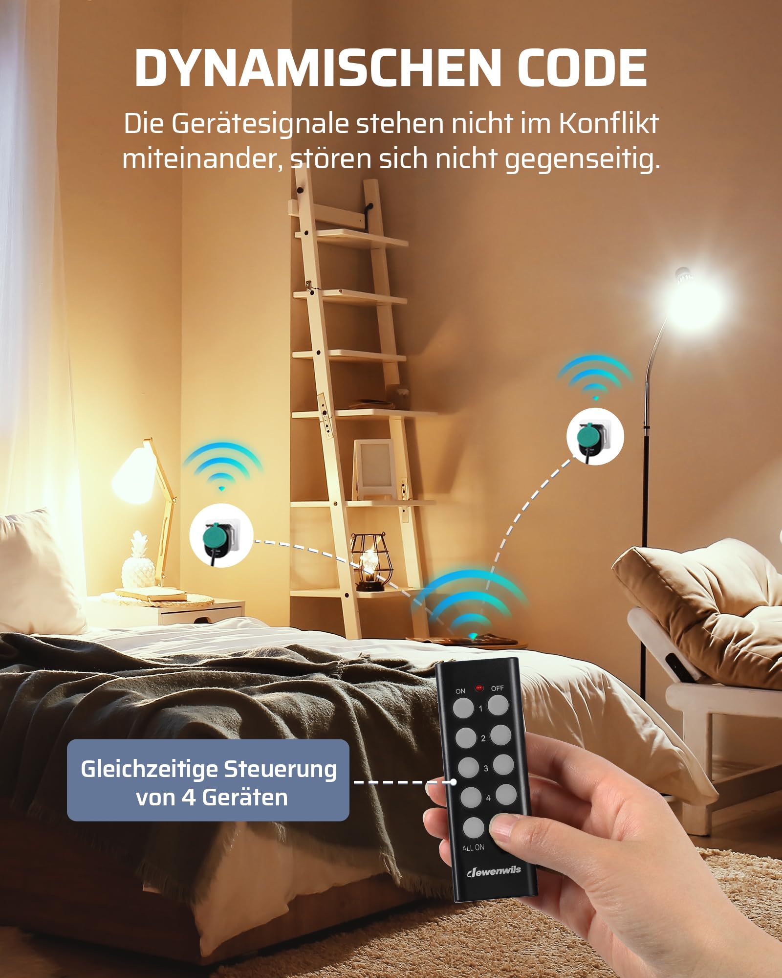 DEWENWILS Prese radio con telecomando esterno, prese programmabili 3680 W, IP44, 4 prese radio, portata 30 m, nero
