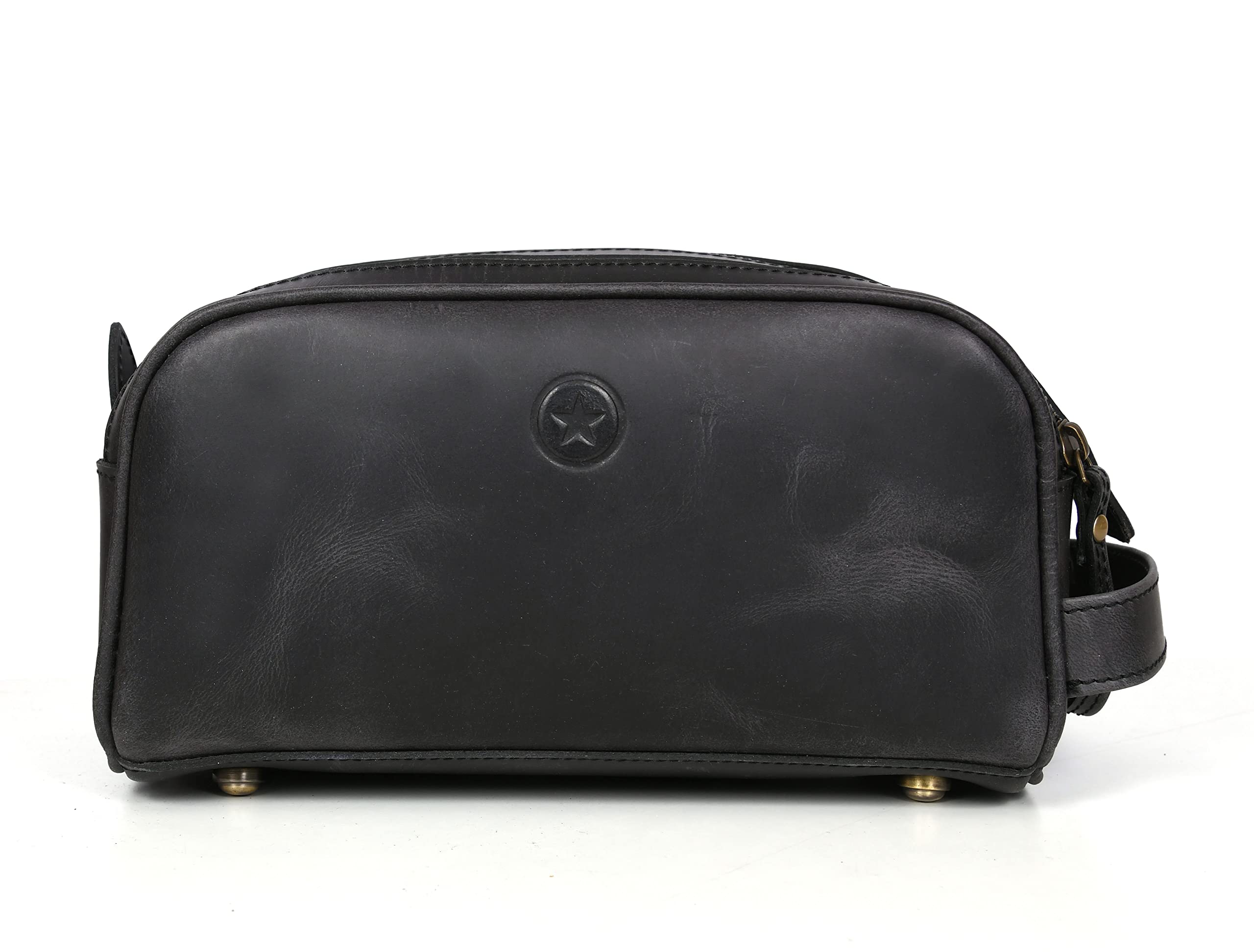 Aaron Leather Goods 10-Inch Genuine Buffalo Leather Toiletry Travel Pouch