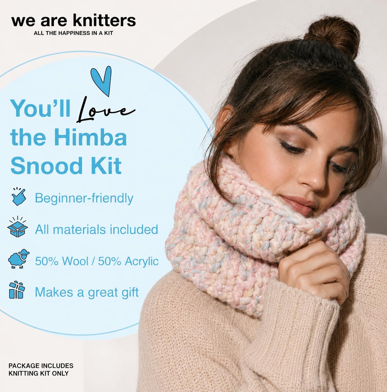 We Are Knitters Himba Snood Strickset für Anfänger, Strickset mit Wolle und Anleitung, Rundschal aus 100% Wolle, DIY Geschenkidee für den Winter
