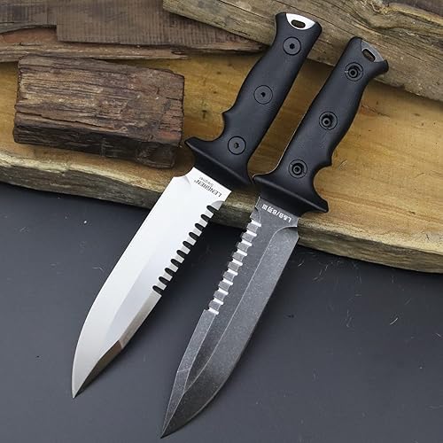 Miniatura 4 de LENGREN Cuchillo táctico de 11.5 pulgadas Full Tang Jungle Primitive Fixed, Dientes Dorsal afilados y cuchillo de supervivencia para campamento,