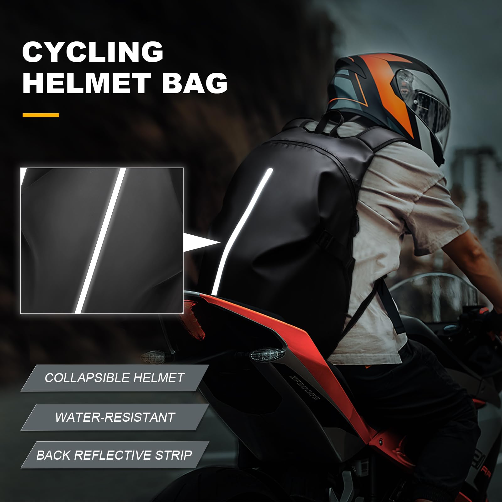 Zaino Portacasco da Moto, Zaino Uomo Donna Impermeabile Cinturino per Casco da Moto, Nero L