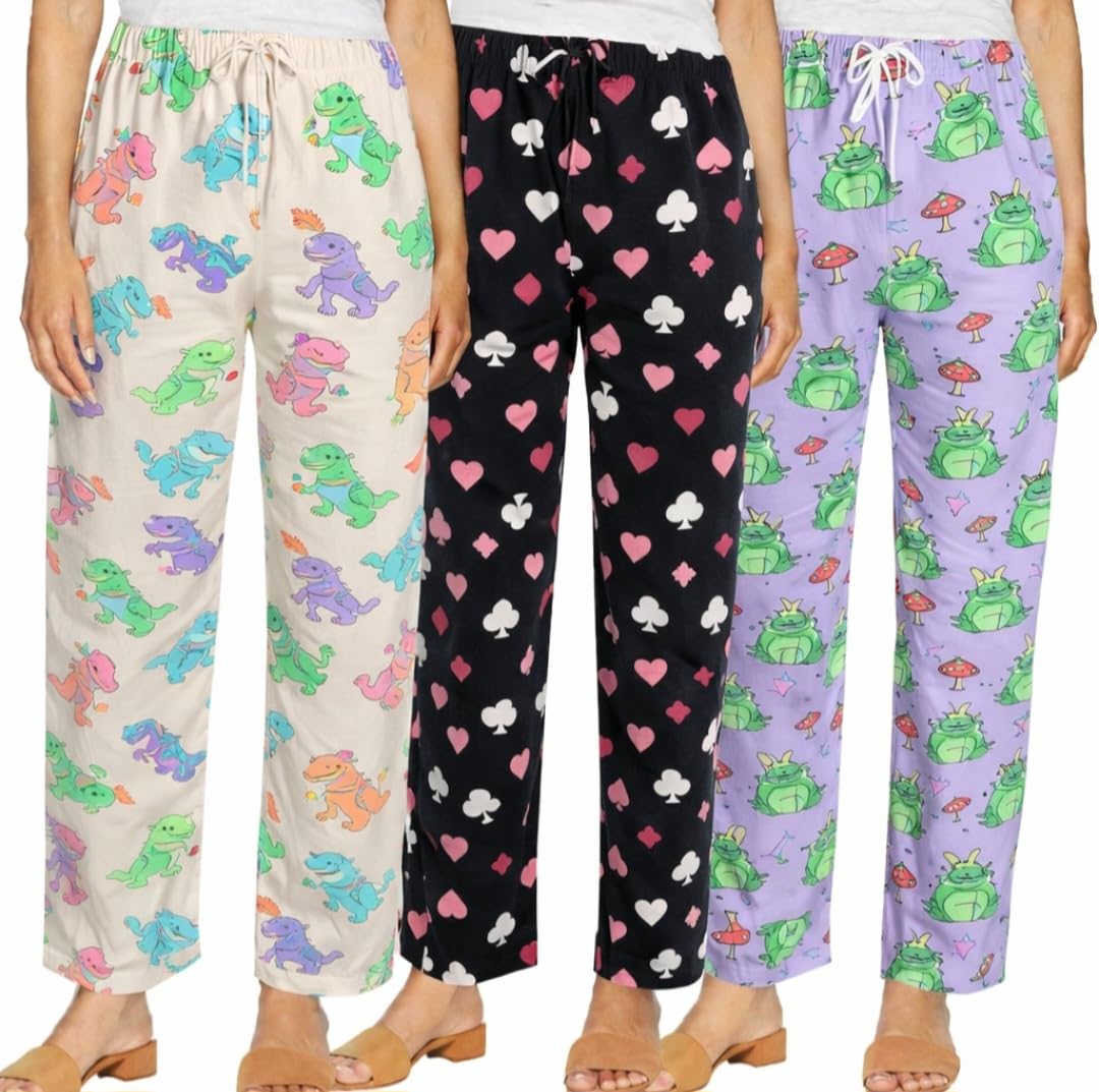 Womens Track Pant Lower Fully Stretchable Free Size Cotton Printed Payjama/Lounge Wear –Soft Cotton Night Wear/Pyjama for Women(Pack of 3 Pcs),Prints May Vary, (Assorted Pyjama)-image-26