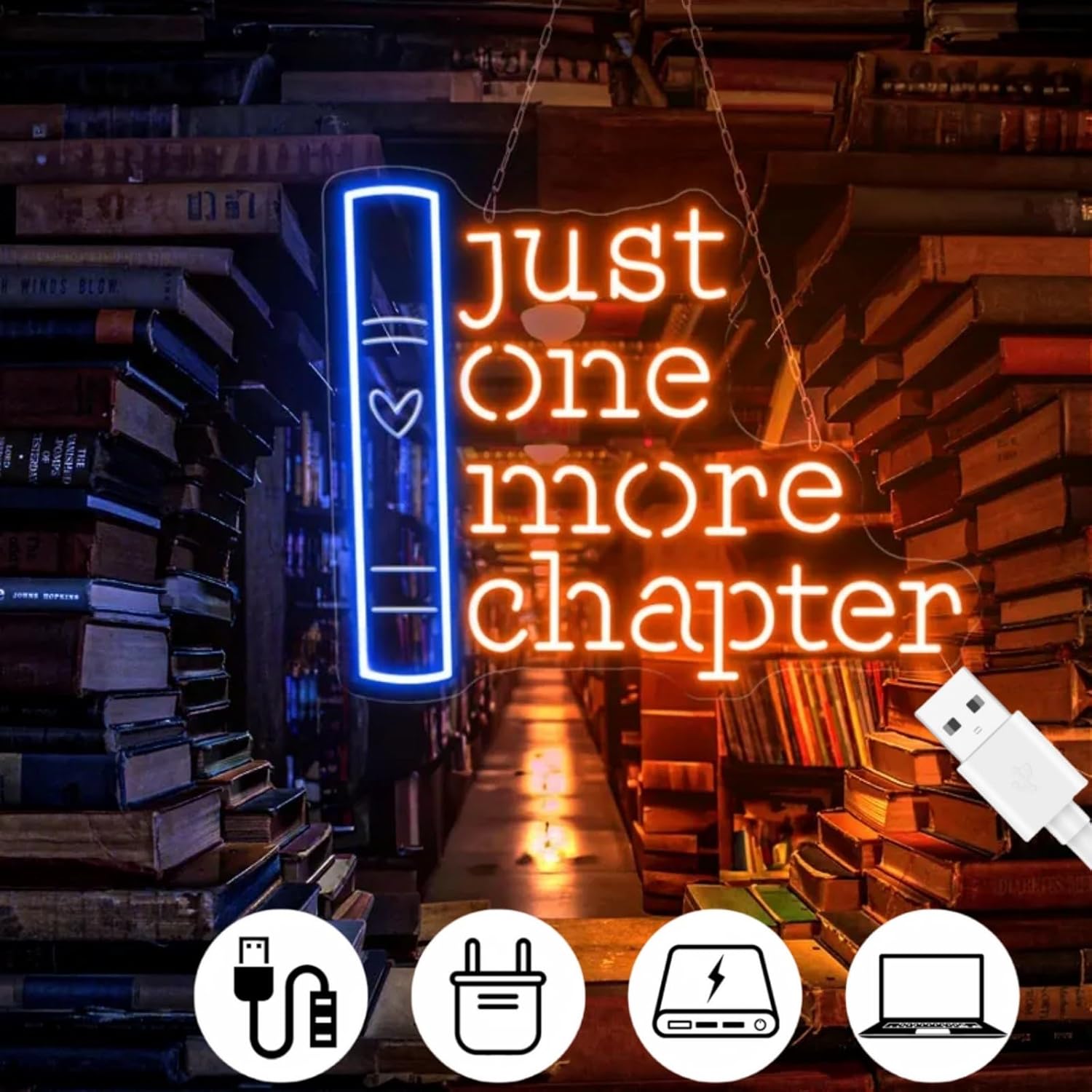 Just One More Chapter Neon Sign, Book Lover Gift, Book Room Decor, Custom Neon Sign, Gifts for Bookworms, Book Reader Sign, Book Wall Art for Book Club Classroom Read Corner Kid's Reading Study Room